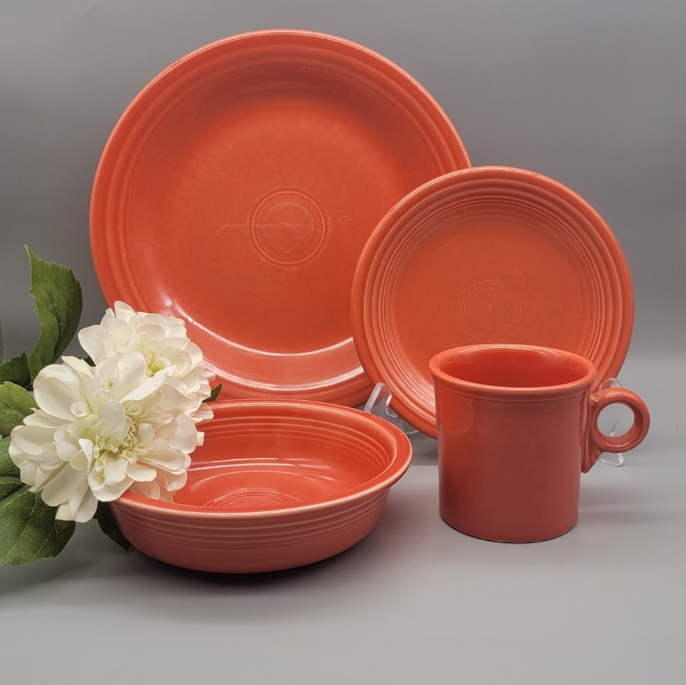 Vintage Fiesta Ware Persimmon - 4 Piece Place Setting - Plates, bowl, and mug